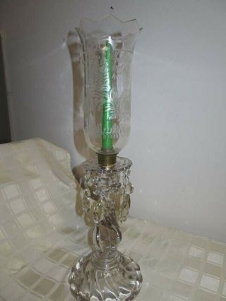 Art Deco Crystal Candelabra Girandole With Etched Glass Shade Candle Holder