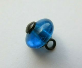 Stellar Antique Vtg Deep Sea Blue Glass Charmstring Button Pin Shank 3/8 " (f)
