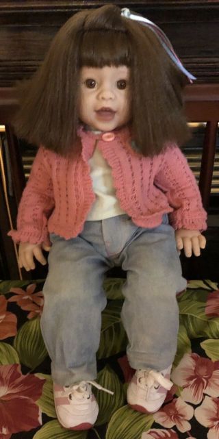 Lee Middleton Doll By Reva Brown Hair & Eyes W Pink Sweater & Smocked Dress 19”