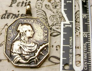 Antique French Colonial S.  Catherine Of Alexandria & S.  Barbara Bronze Medal