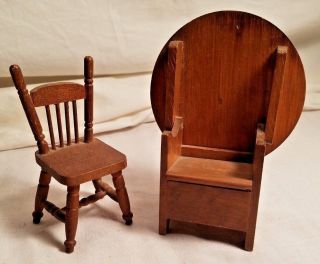 Club Chair Hinged Game Table Top Seat Vintage Doll House Furniture 1:12 Wood