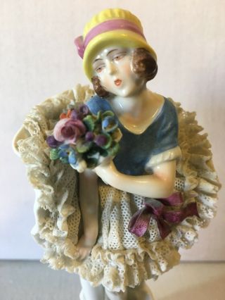 Muller Volkstedt Irish Dresden Porcelain Lace Figurine Lady Woman Girl Floral