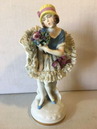Muller Volkstedt Irish Dresden Porcelain Lace Figurine Lady Woman Girl Floral 2