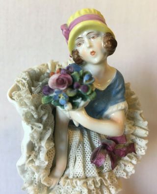 Muller Volkstedt Irish Dresden Porcelain Lace Figurine Lady Woman Girl Floral 3