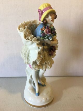 Muller Volkstedt Irish Dresden Porcelain Lace Figurine Lady Woman Girl Floral 4
