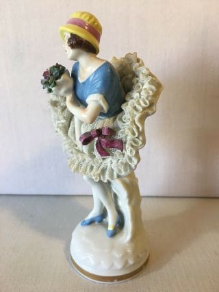 Muller Volkstedt Irish Dresden Porcelain Lace Figurine Lady Woman Girl Floral 5