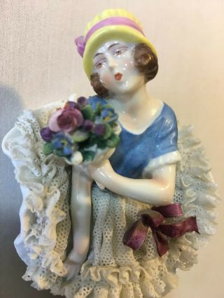 Muller Volkstedt Irish Dresden Porcelain Lace Figurine Lady Woman Girl Floral 8