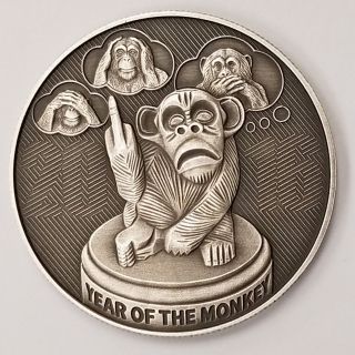 Antique 2016 " Flip " The Year Of The Monkey Very Limited 1 Oz.  Silver Coin
