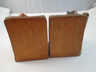 Pair 2 antique Anri carved wood book ends Gnomes playing concertina & mandolin 7