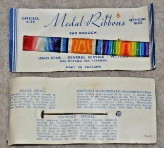 Antique 1918 Medal Ribbon World War 1 1914 - 1915 Star X3 Ww1