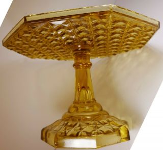 Vintage Antique Glass Cake Stand Pedestal Plate Display Amber Gold Yellow Eapg