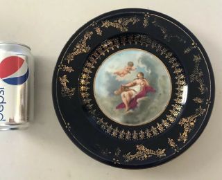 9.  5 " Blue Porcelain Royal Vienna Plate Hand Painted Signed Aglaia Antique
