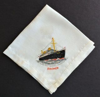 North German Lloyd - Bremen Souvenir Handkerchief C.  1930s