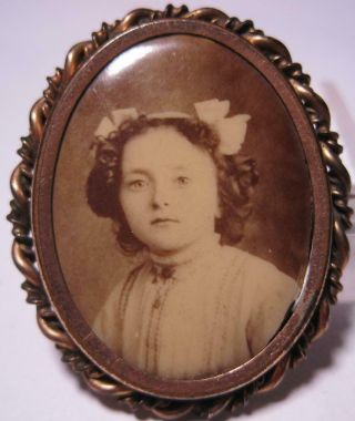 Antique Victorian Gold Filled Photo Mourning Brooch Pin