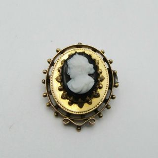 Antique Victorian 14k Yellow Gold & Hand Carved Hard Stone Cameo Pin