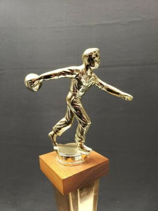 Vintage Bowling Trophy 1962 Metal Figural and Column with Wood Base 3