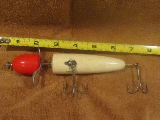 Vintage White With Red Headed Pflueger Globe Wooden Fishing Lure