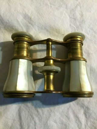 Antique Lemaire Fi Paris Brass And Mother Of Pearl Opera Glasses Binoculars
