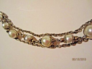 Antique VTG Exotic Triple Strand Ornate Faux Pearl Estate Bracelet 7.  5 