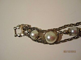 Antique VTG Exotic Triple Strand Ornate Faux Pearl Estate Bracelet 7.  5 