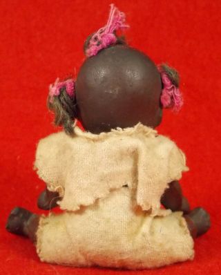 Antique Bisque Black Baby Doll Jointed Bent Legs,  Arms Orig Hair & Ribbons Japan 4