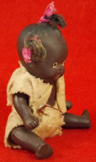 Antique Bisque Black Baby Doll Jointed Bent Legs,  Arms Orig Hair & Ribbons Japan 5