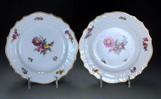 Pair (2) Antique Hand Painted Royal Copenhagen Porcelain Plates Gold Trimmed