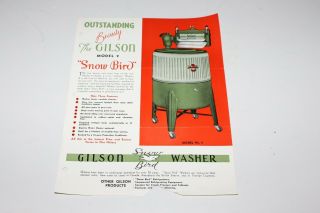 Vintage Gilson Model 9 Snow Bird Washer Advertisement Brochure Washing Machine