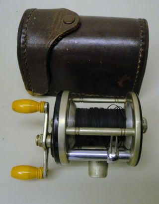 Vintage - J.  A.  Coxe - Model 25 - 2 - Casting Fishing Reel With Leather Case