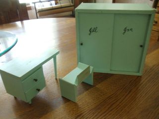 Vintage Vogue Jill Jan Doll Blue Furniture (3 Pc) Clothes Wardrobe/desk/bench