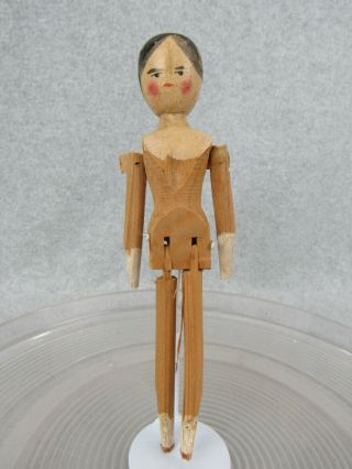 7 " Antique Primitive Grodnertal Carved Jointed Peg Wooden Penny Doll