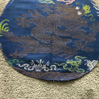 Old Chinese woven silk imperial dragon roundel from a robe 5