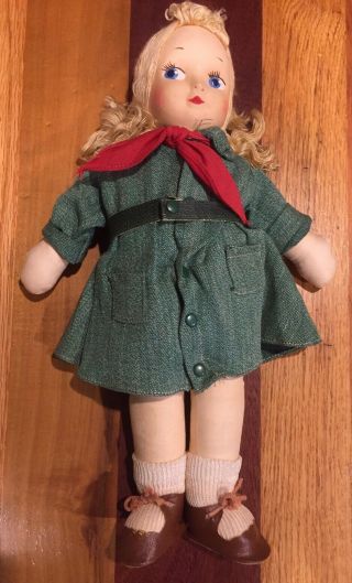 Vintage Georgene Averille Novelties Girl Scout Cloth Doll Molded Face