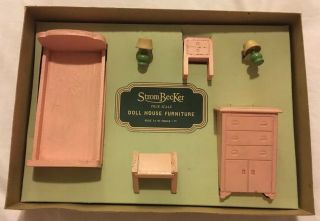Strombecker Doll House Furniture Bed Room 873 Complete Vintage Moline Il Usa