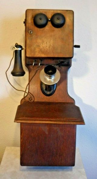 Kellogg Two Box Wooden Wall Antique Telephone With Cast Iron Transmitter Arm