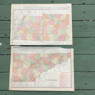 Large Antique Map Of Tennessee 1911 Rand - Mcnally Atlas
