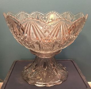 Eapg Antique Pattern Spectacular Punch Bowl & Stand Co - Op Flint Glass 324