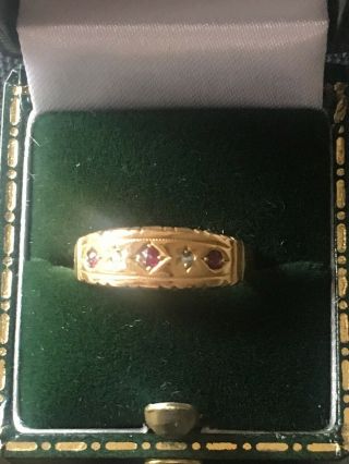 Antique Edwardian 18ct Gold Ruby And Diamond Chip Band Ring (size L/m)