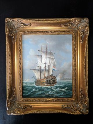 Ornate Wood Framed Oil Painting,  Medium 14 3/8 Inch Tall,  12 - 1/4 Wide,  Sail Boat