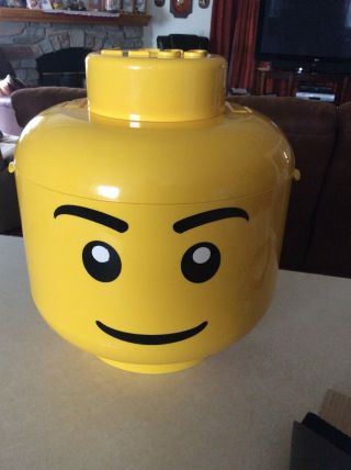 Giant Lego Head Storage Container Brick Sorter Yellow Handle 2 Trays