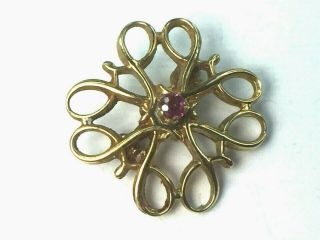 Antique 10k Yellow Gold Natural Ruby Wreath Brooch Pin.  1.  3gm.