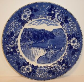 Hoover Dam Blue Plate Made In Staffordshire England For Smith & Chandler,  9 7/8 "