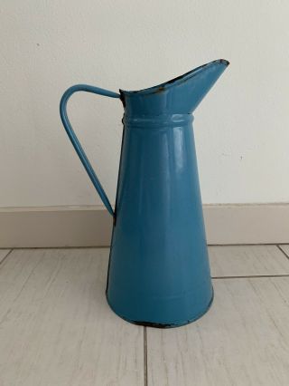 Blue Antique French Body Pitcher Enamelware Graniteware
