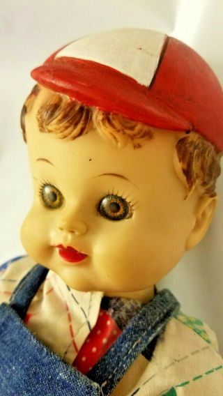 Vintage Antique Rubber Toy Doll 15.  5 " Boy In A Hat