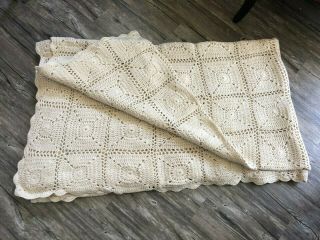 Pine Cone Hill Cream/antique White,  Crochet Wool Kingsize Bedspread - 8 