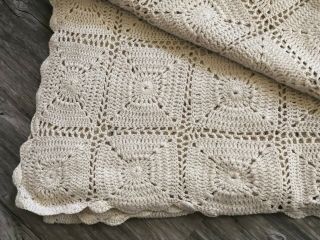Pine Cone Hill Cream/Antique White,  Crochet Wool Kingsize Bedspread - 8 ' x 10 ' 3