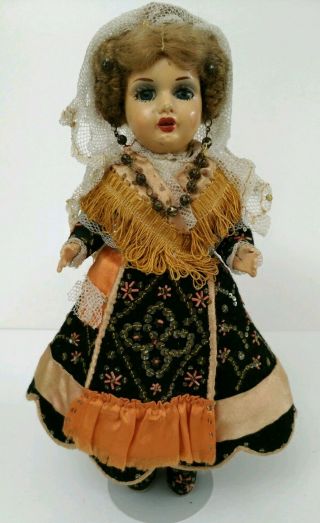 Vintage Ethnic Doll Old Antique Composition Sleep Eyes Rooted Eyelashes
