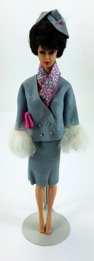 Vintage Bubble Cut Mattel Barbie Doll Brunette With Ooak Outfit Japan On Foot