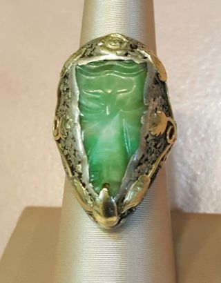 Antique Sterling Silver & 14k Gold Art Nouveau Vintage Jade Ring Size 6 (15.  5g)