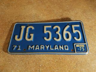 1971 Maryland License Plate Tag Number Jg 5365 - Vintage,  Antique